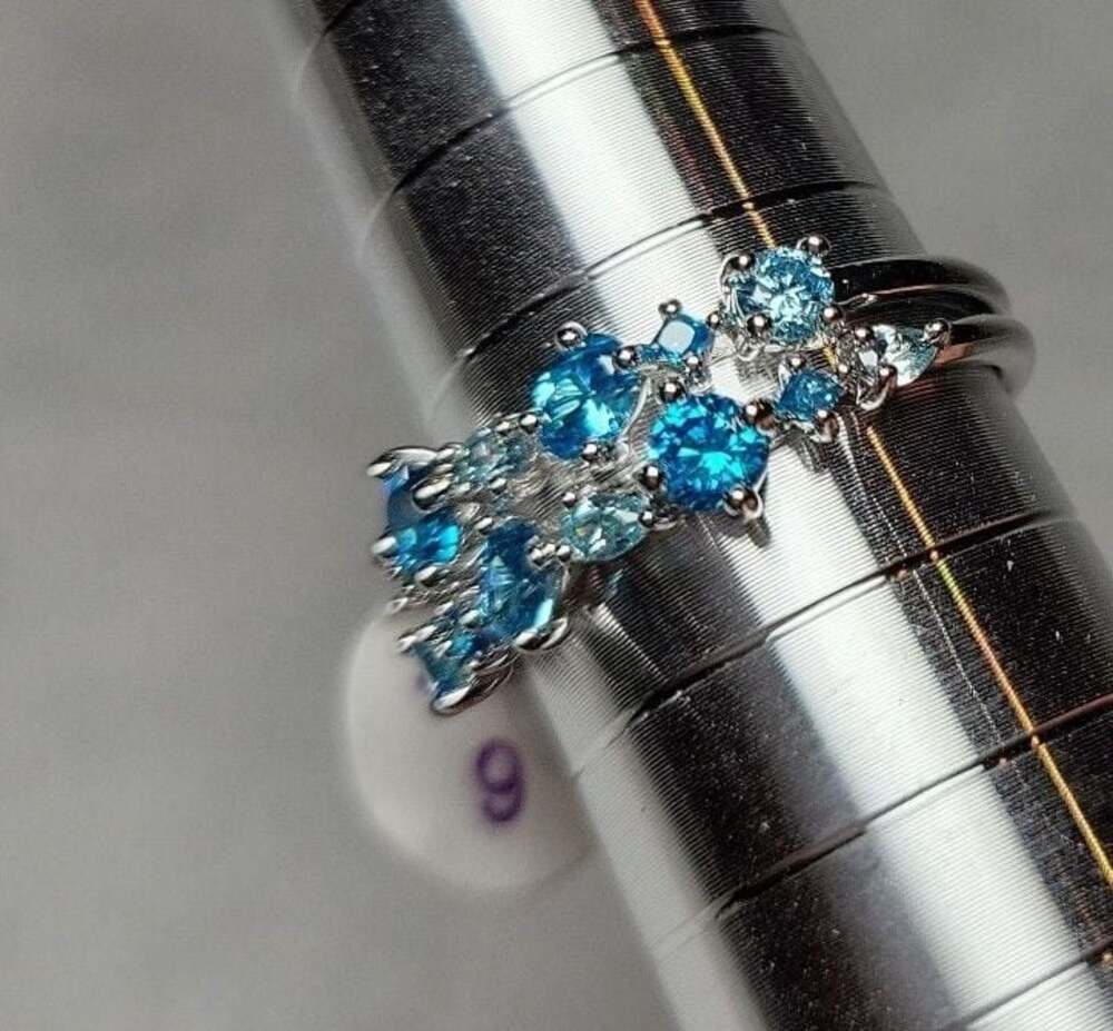 BP Height of Elegance  Aquamarine Ombre CZ Rhodium 2 Bands Size 9